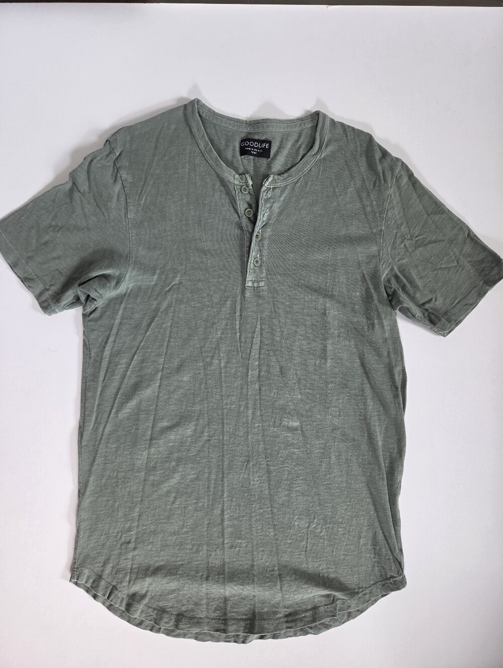 Goodlife Sun-Faded Slub Scallop Henley sage green made in usa Large